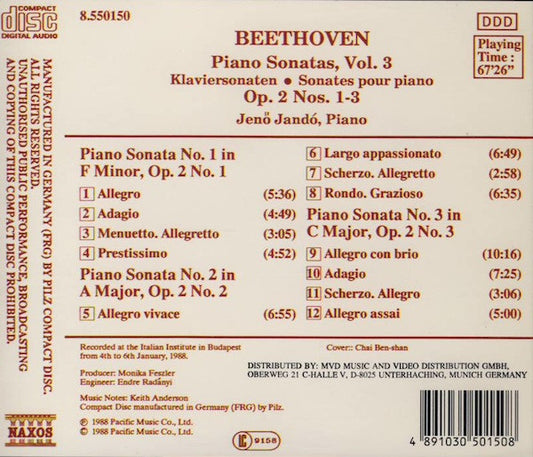 Ludwig Van Beethoven, Jenö Jandó : Piano Sonatas, Vol. 3 (CD, Album)