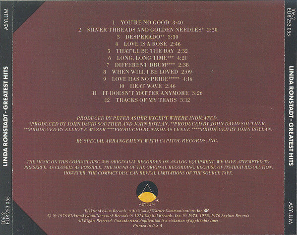 Linda Ronstadt : Greatest Hits (CD, Comp, Tar)