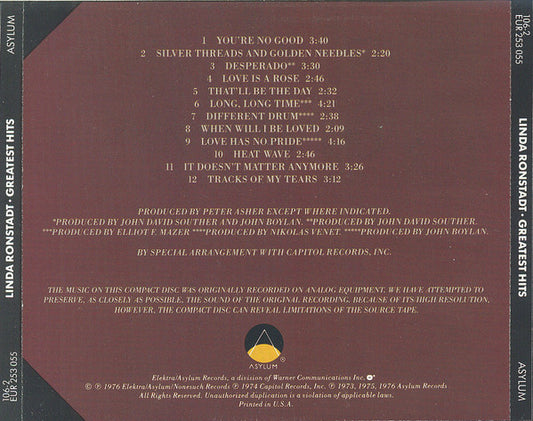 Linda Ronstadt : Greatest Hits (CD, Comp, Tar)