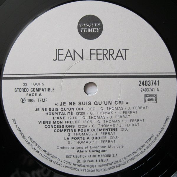 Jean Ferrat : Je Ne Suis Qu'un Cri (LP, Album, Pat)