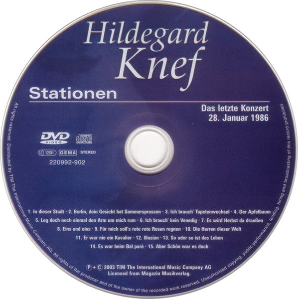 Hildegard Knef : Stationen (Das Letzte Konzert 28. Januar 1986) (DVD-V, PAL)