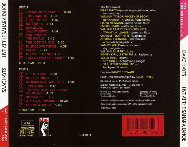 Isaac Hayes : Live At The Sahara Tahoe (2xCD, Album, RE)