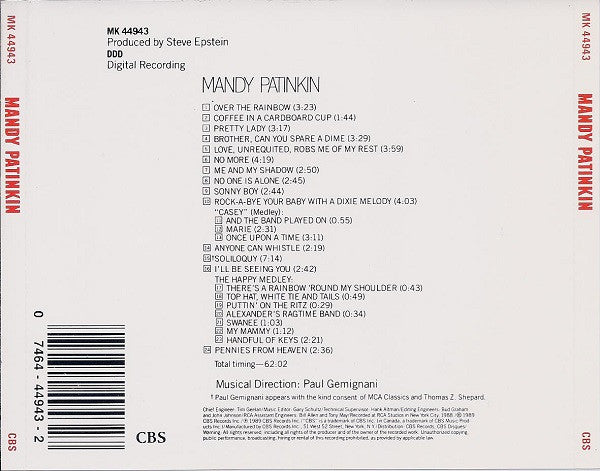 Mandy Patinkin : Mandy Patinkin (CD, Album)
