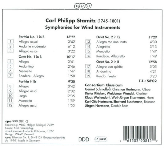 Carl Stamitz - Consortium Classicum : Wind Symphonies (CD, Album)