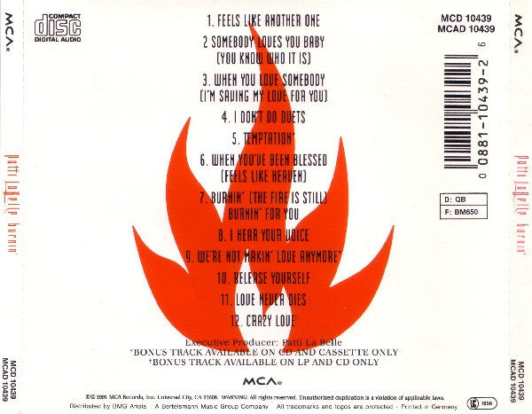 Patti LaBelle : Burnin' (CD, Album)