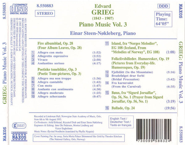Edvard Grieg, Einar Steen-Nøkleberg : Piano Music Vol. 3 (CD, Album)