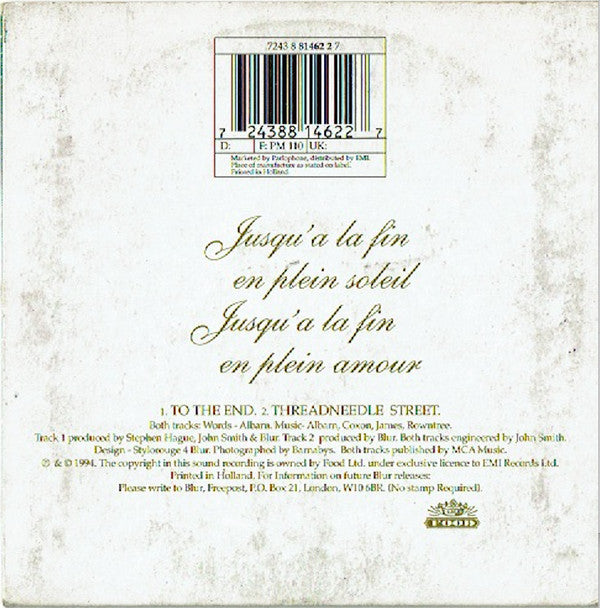 Blur : To The End (CD, Single)