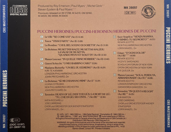 Giacomo Puccini : Puccini Heroines (CD, Album, Comp)