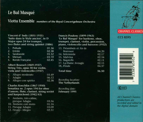 Francis Poulenc, Vincent d'Indy, Albert Roussel, Charles Koechlin, Viotta Ensemble : Le Bal Masqué (CD, Album)