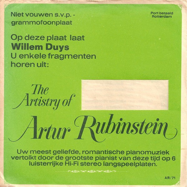 Arthur Rubinstein : Willem Duys Presenteert The Artistry Of Artur Rubinstein (Flexi, 7", S/Sided, Single, Smplr)