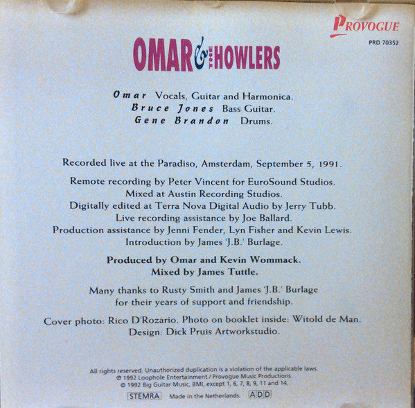 Omar & The Howlers* : Live At Paradiso (CD, Album)
