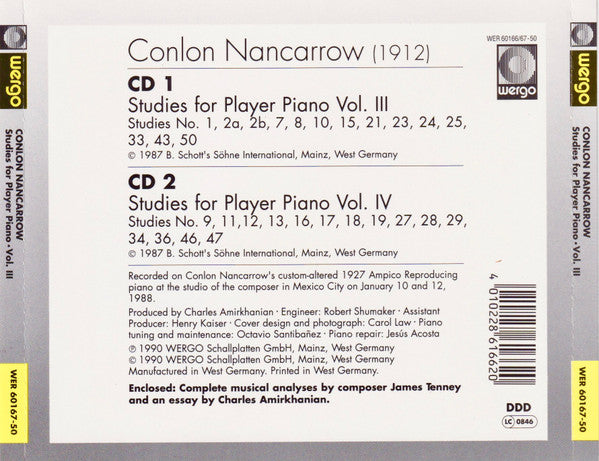 Conlon Nancarrow : Studies For Player Piano - Vol. III & IV (2xCD, Album)