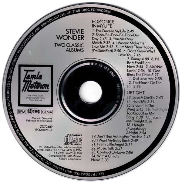 Stevie Wonder : For Once In My Life / Uptight (CD, Comp)