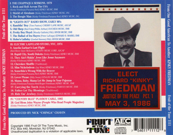 Kinky Friedman Featuring The Texas Jewboys : From One Good American To Another (CD, Album)