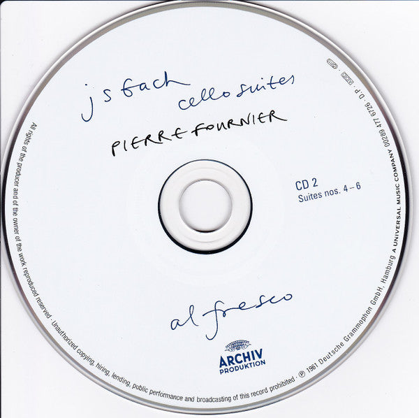 Johann Sebastian Bach, Pierre Fournier : Cello Suites (2xCD, Album, RE, RM, Dig)