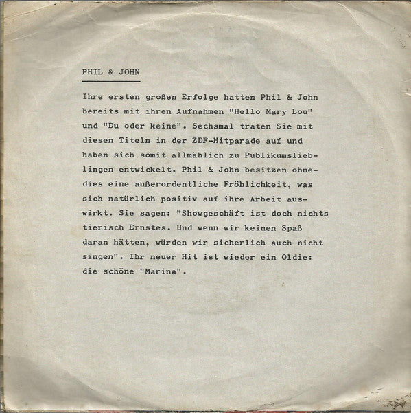 Phil & John : Marina (7", Single)
