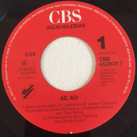 Julio Iglesias : Ae, Ao (7", Single)