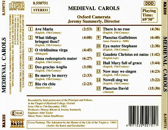 Oxford Camerata, Jeremy Summerly : Medieval Carols (CD, Album)