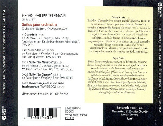 Georg Philipp Telemann, Akademie Für Alte Musik Berlin : La Chasse, Tragikomische Suite, Admirals-Ouvertüre, Alsterouvertüre, La Musette (CD, Album)