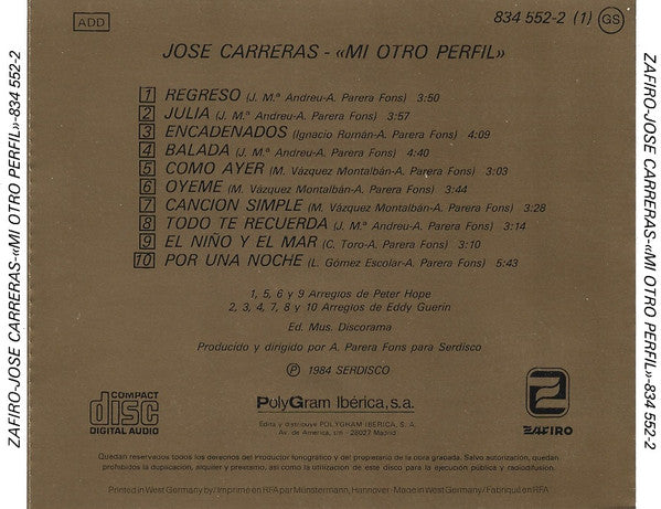 José Carreras : Mi Otro Perfil (CD, Album)