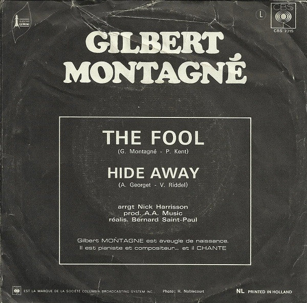 Gilbert Montagné : The Fool / Hide Away (7", Single)