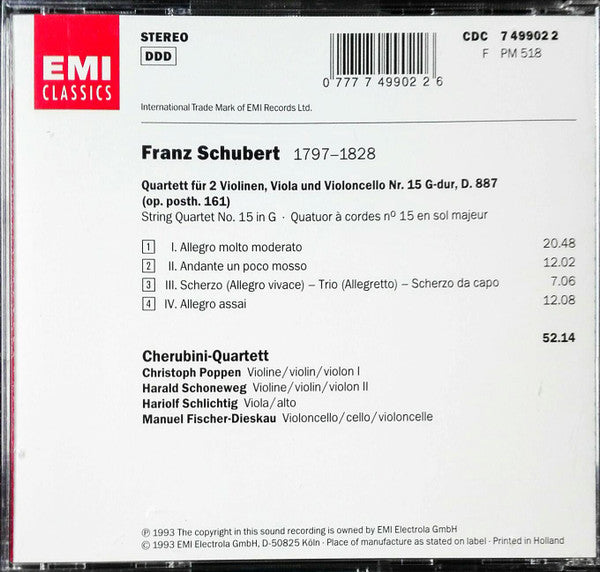 Cherubini-Quartett - Schubert* : String Quartet No. 15 D.887 (CD, Album)