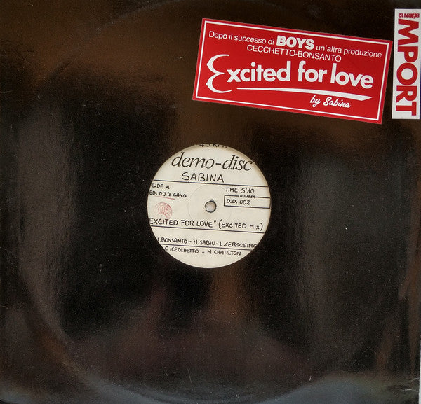 Sabina M. : Excited For Love (12", Promo)