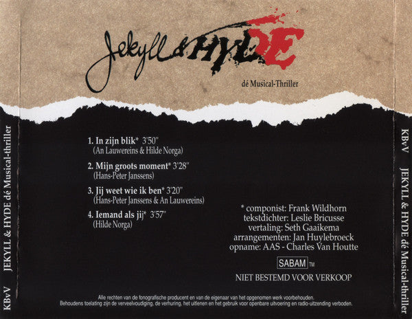 Frank Wildhorn, Leslie Bricusse, Seth Gaaikema : Jekyll & Hyde Dé Musical-Thriller - Musical Koninklijk Ballet Van Vlaanderen (CDr)