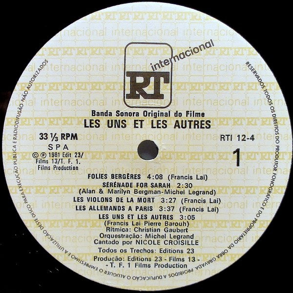 Francis Lai & Michel Legrand : Les Uns Et Les Autres (Bande Originale Du Film) (2xLP, Gat)