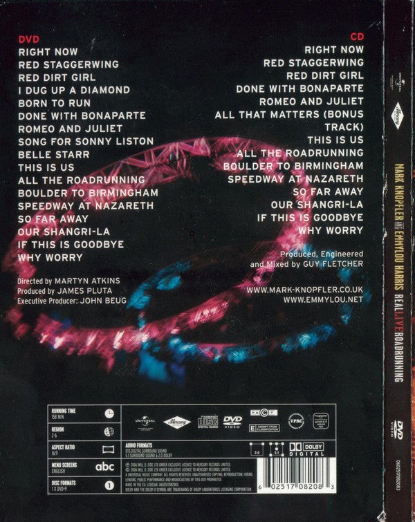 Mark Knopfler And Emmylou Harris : Real Live Roadrunning (DVD-V, Multichannel, PAL + CD, Album)