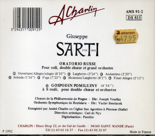 Giuseppe Sarti - Prague Philharmonic Chorus, Bratislava Symphony Orchestra, Václav Smetáček : Oratorio Russe / Gospodin Pomilujny (CD, Album)
