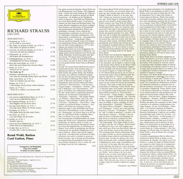 Richard Strauss - Bernd Weikl ▪ Cord Garben : Lieder (LP)