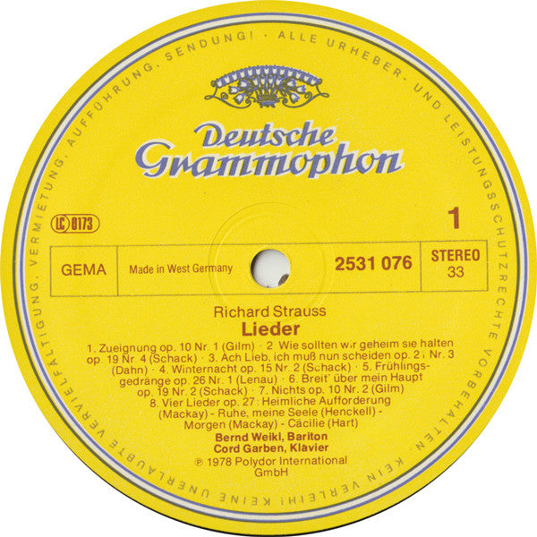 Richard Strauss - Bernd Weikl ▪ Cord Garben : Lieder (LP)