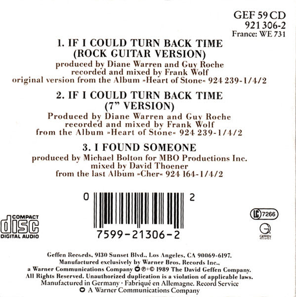 Cher : If I Could Turn Back Time (CD, Mini, Single, Sli)