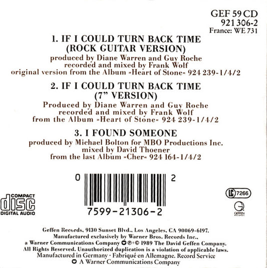 Cher : If I Could Turn Back Time (CD, Mini, Single, Sli)
