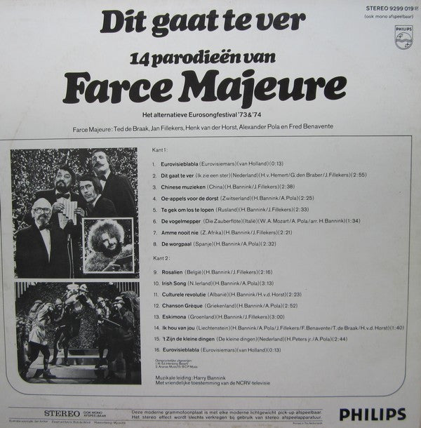 Farce Majeure : Dit Gaat Te Ver - 14 Parodieën Van Farce Majeure (LP, Album)