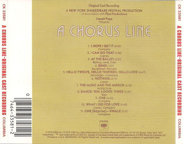 Various : A Chorus Line (Original Cast Recording) (CD, Album, RE)