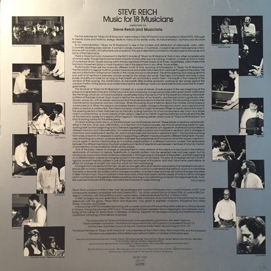 Steve Reich : Music For 18 Musicians (LP, Album)