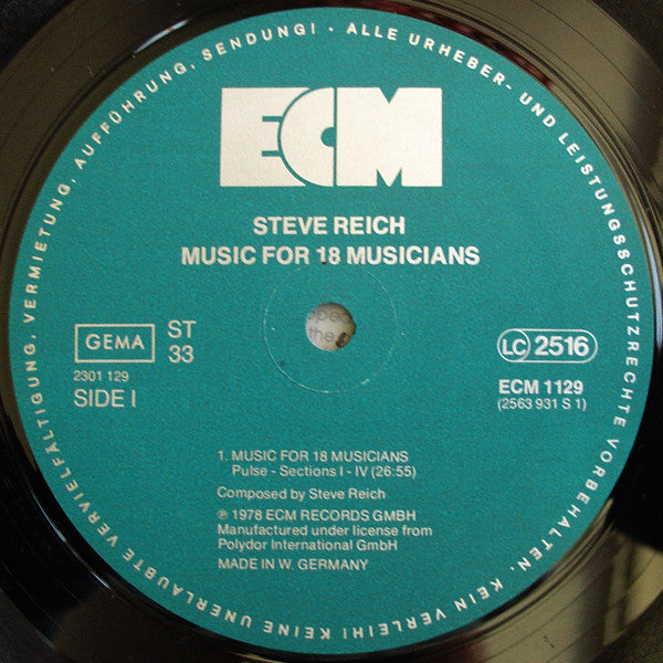 Steve Reich : Music For 18 Musicians (LP, Album)