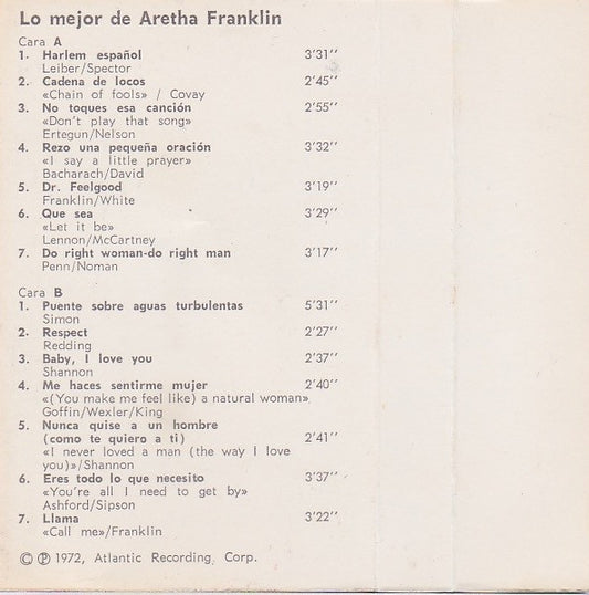 Aretha Franklin : Lo Mejor De Aretha Franklin (Cass, Comp, RE, Dol)