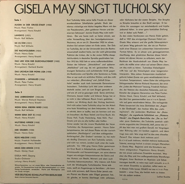Gisela May : Gisela May Singt Tucholsky (LP, Album, RP)