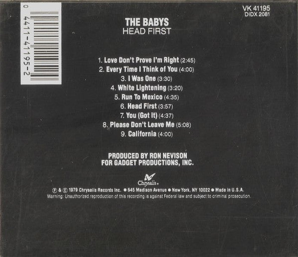 The Babys : Head First (CD, Album, RE)