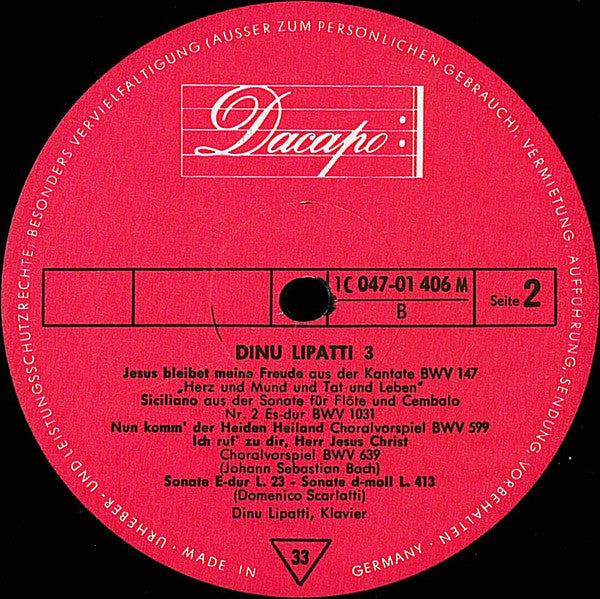 Dinu Lipatti - Johann Sebastian Bach, Domenico Scarlatti : Dinu Lipatti 3 (LP, Mono)