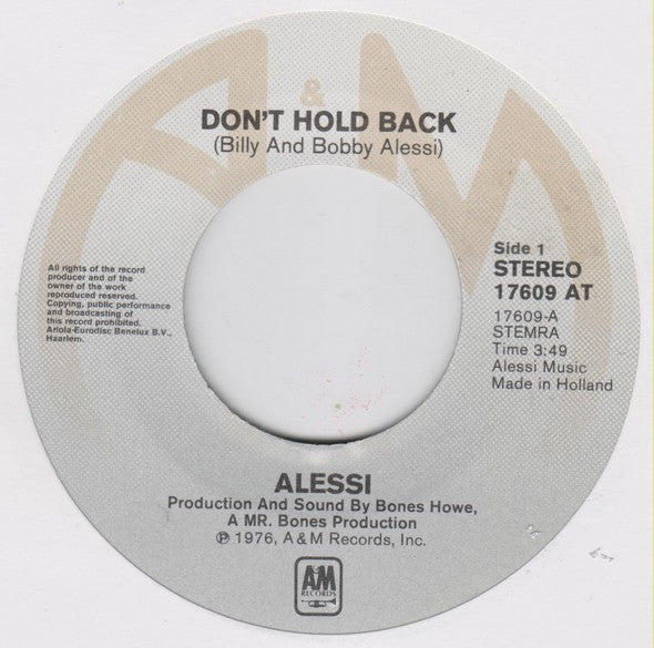 Alessi : Don't Hold Back (7", Single)