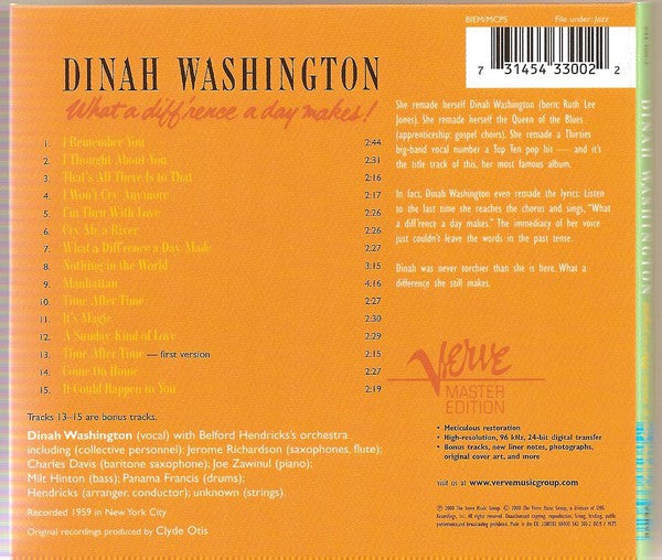 Dinah Washington : What A Diff'rence A Day Makes! (CD, Album, RE, Dig)