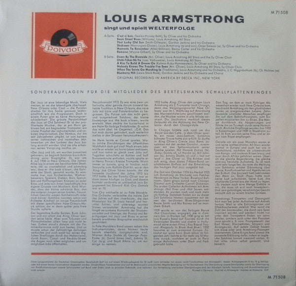 Louis Armstrong : Singt Und Spielt Welterfolge (LP, Comp, Mono, Club)