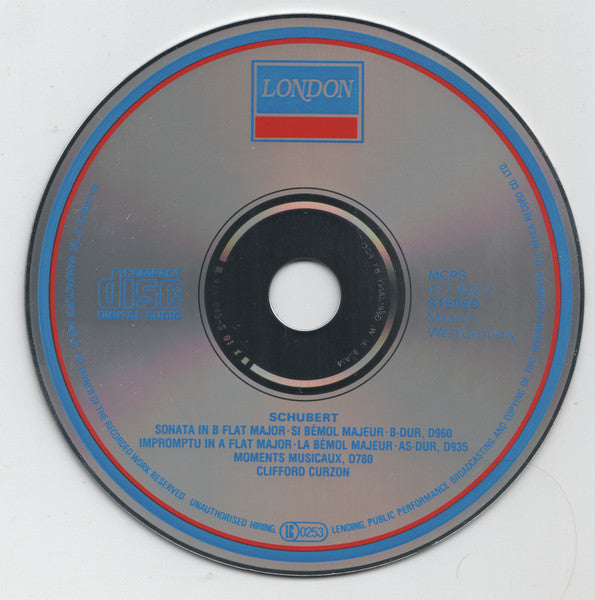 Franz Schubert, Clifford Curzon : Sonata In B Flat Major, D960 / Impromptu In A Flat Major, D935 / Moments Musicaux, D780 (CD, Comp)