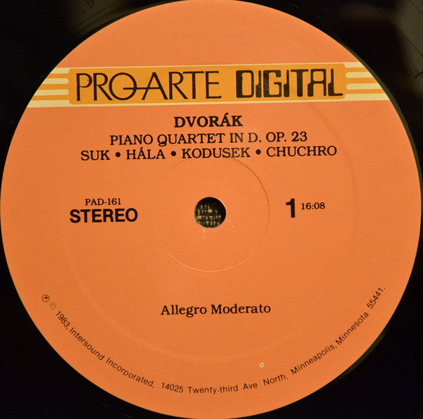 Antonín Dvořák / Josef Suk, Josef Hála, Josef Koďousek, Josef Chuchro : Piano Quartet In D, Op. 23 (LP)