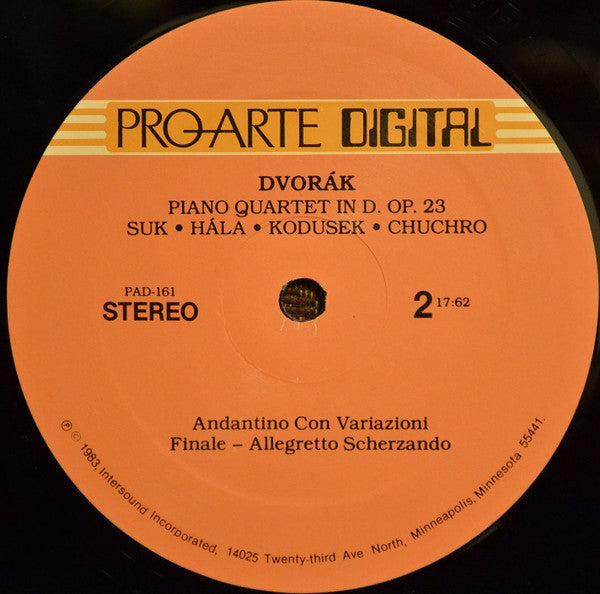 Antonín Dvořák / Josef Suk, Josef Hála, Josef Koďousek, Josef Chuchro : Piano Quartet In D, Op. 23 (LP)