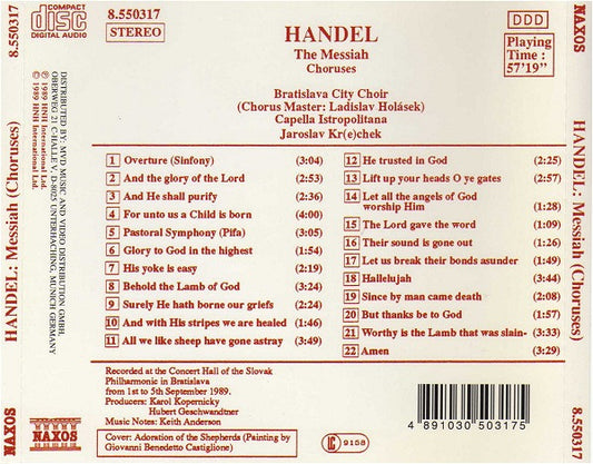 Georg Friedrich Händel, Bratislava City Choir, Capella Istropolitana, Jaroslav Krček : The Messiah (Choruses) (CD, Album)